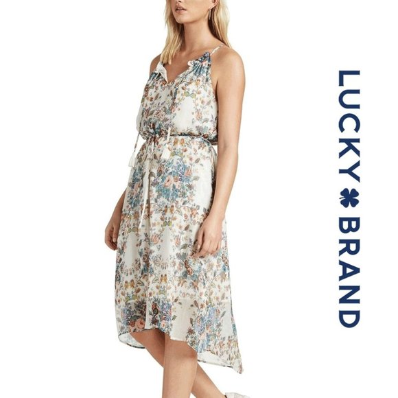 Boho Multi Floral Midi Dress Lucky Brand X-Small XS - Picture 1 of 7